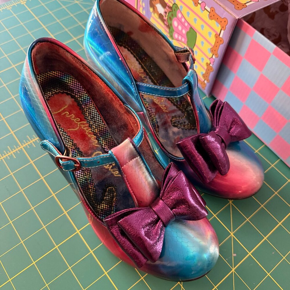 Irregular Choice Blue Pink Rainbow T-strap Heels